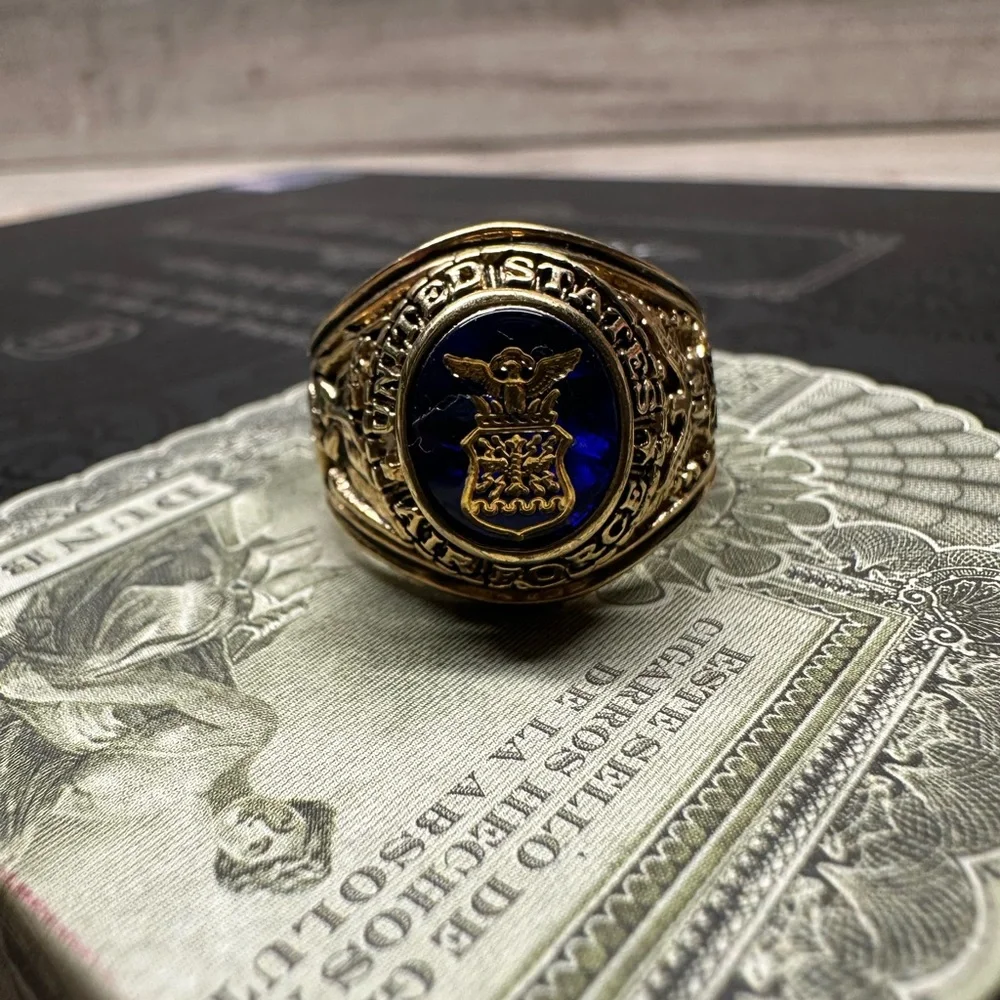 Vintage 14k Gold Filled and Blue Men's UNITED STATES AIR FORCE Ring SZ 12